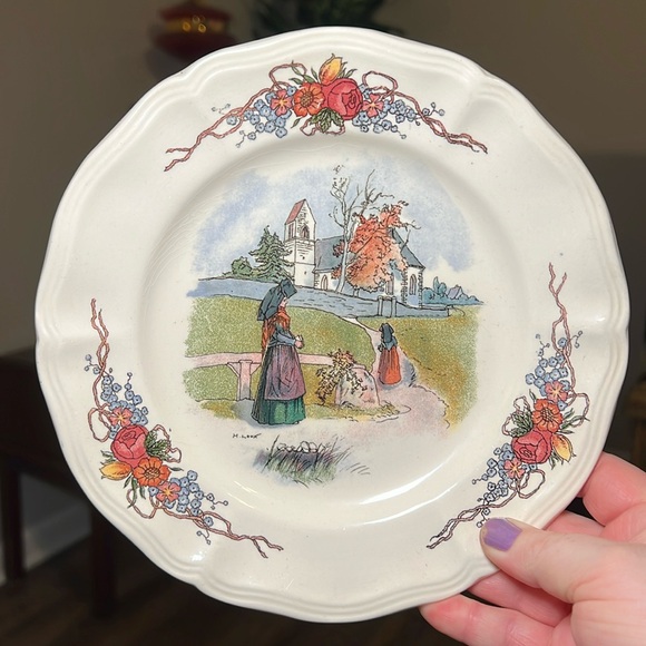 Vintage Other - Vintage French Obernai Sarreguemines Plate Church France Alsace Village